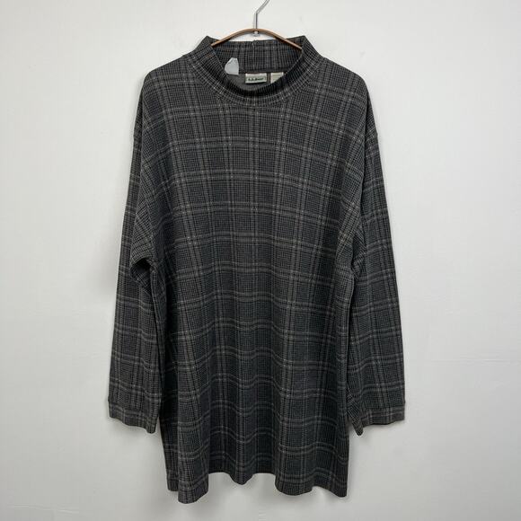 Vintage LL Bean Men’s XXL Gray Plaid Long Sleeve Mock Neck Turtleneck USA Made - Picture 1 of 6